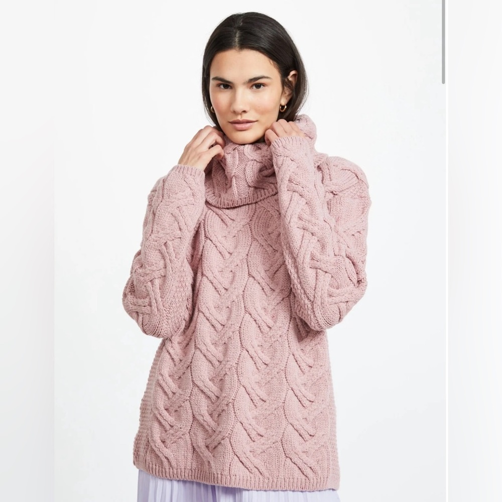 Aran Cowl Neck Chunky Sweater - Pink
